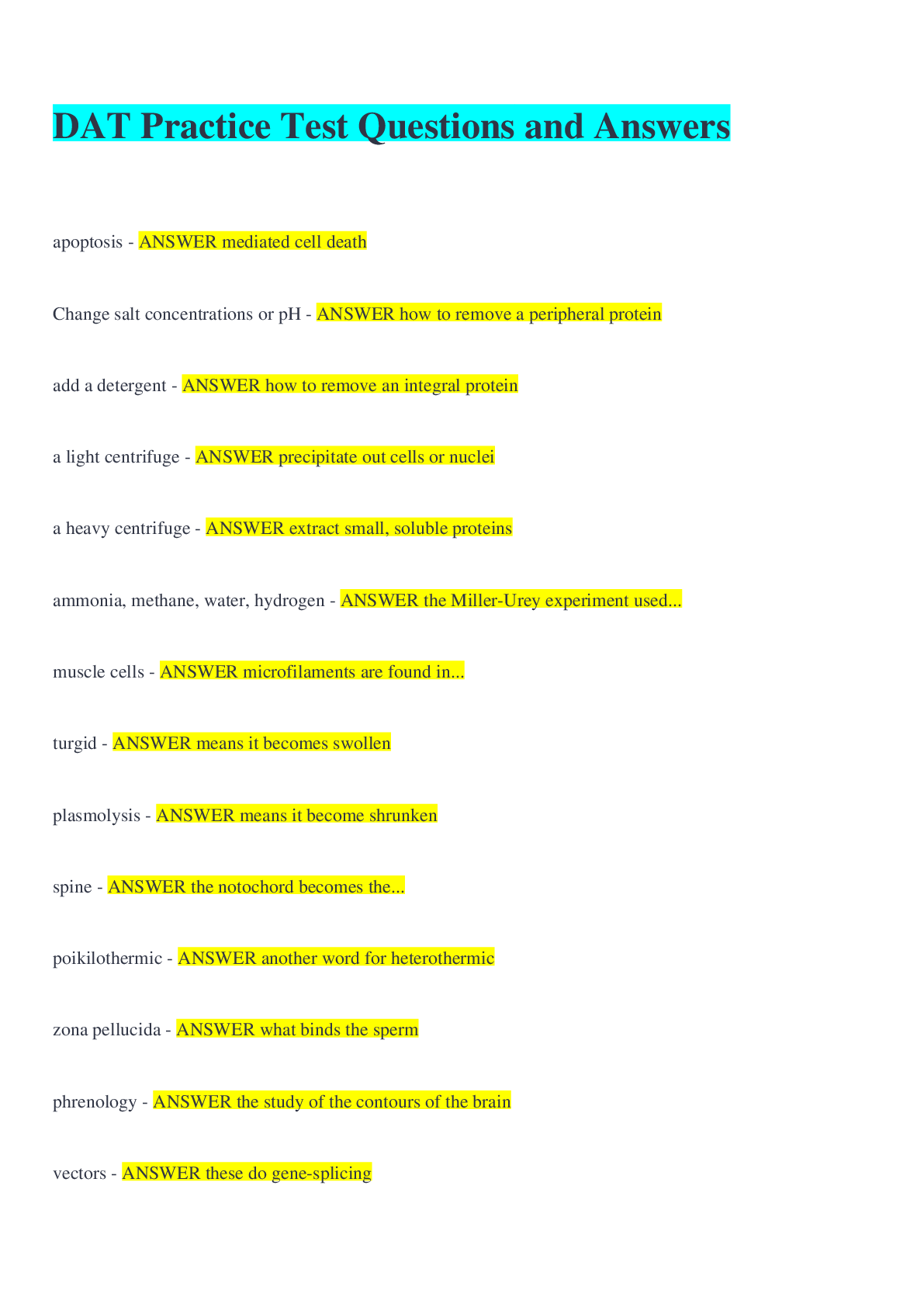 Preview image of DAT Practice Test Questions and Answers document